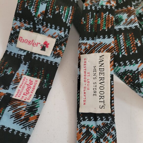 Vintage Rooster Hand Painted Square 1950'-60's Tie - Picture 4 of 4